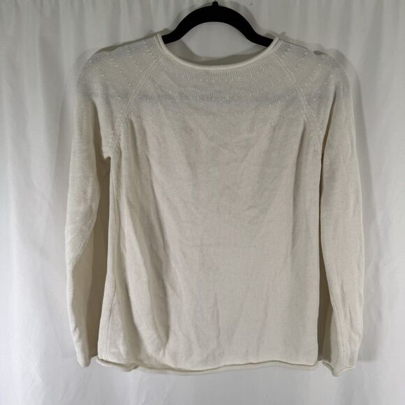 Garnet Hill Kids Cardigan Girls XL White Knit 1/4 Button Cotton Cashmere Long Sl - Picture 10 of 12